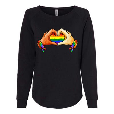 Hand Heart Unity Pride LGBTQ Rainbow Flag LGBT Pride Ally Womens California Wash Sweatshirt