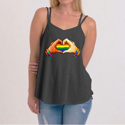 Hand Heart Unity Pride LGBTQ Rainbow Flag LGBT Pride Ally Women's Strappy Tank