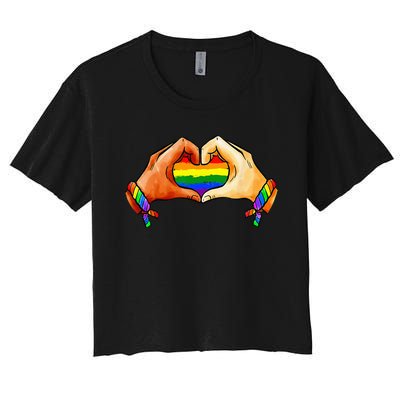 Hand Heart Unity Pride LGBTQ Rainbow Flag LGBT Pride Ally Women's Crop Top Tee