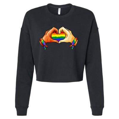 Hand Heart Unity Pride LGBTQ Rainbow Flag LGBT Pride Ally Cropped Pullover Crew