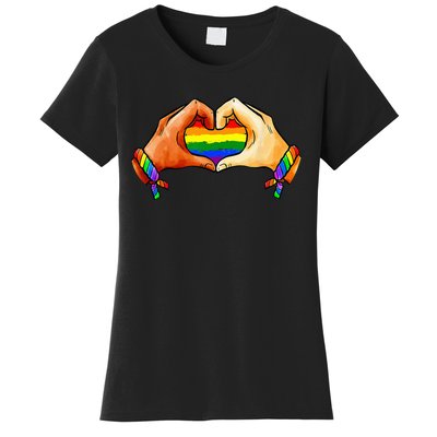 Hand Heart Unity Pride LGBTQ Rainbow Flag LGBT Pride Ally Women's T-Shirt