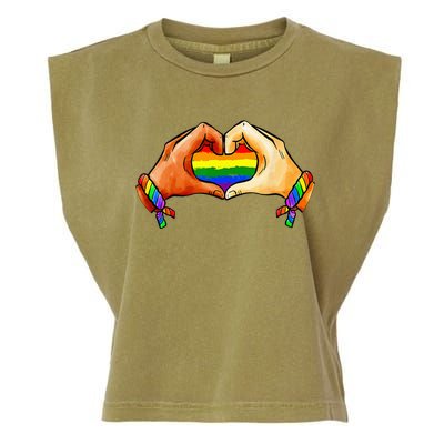 Hand Heart Unity Pride LGBTQ Rainbow Flag LGBT Pride Ally Garment-Dyed Women's Muscle Tee