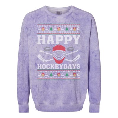 Happy Hockeydays Ugly Christmas Funny Hockey Xmas Gift Meaningful Gift Colorblast Crewneck Sweatshirt