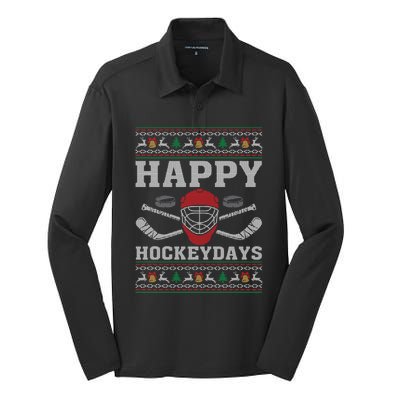 Happy Hockeydays Ugly Christmas Funny Hockey Xmas Gift Meaningful Gift Silk Touch Performance Long Sleeve Polo