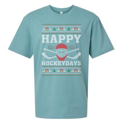 Happy Hockeydays Ugly Christmas Funny Hockey Xmas Gift Meaningful Gift Sueded Cloud Jersey T-Shirt