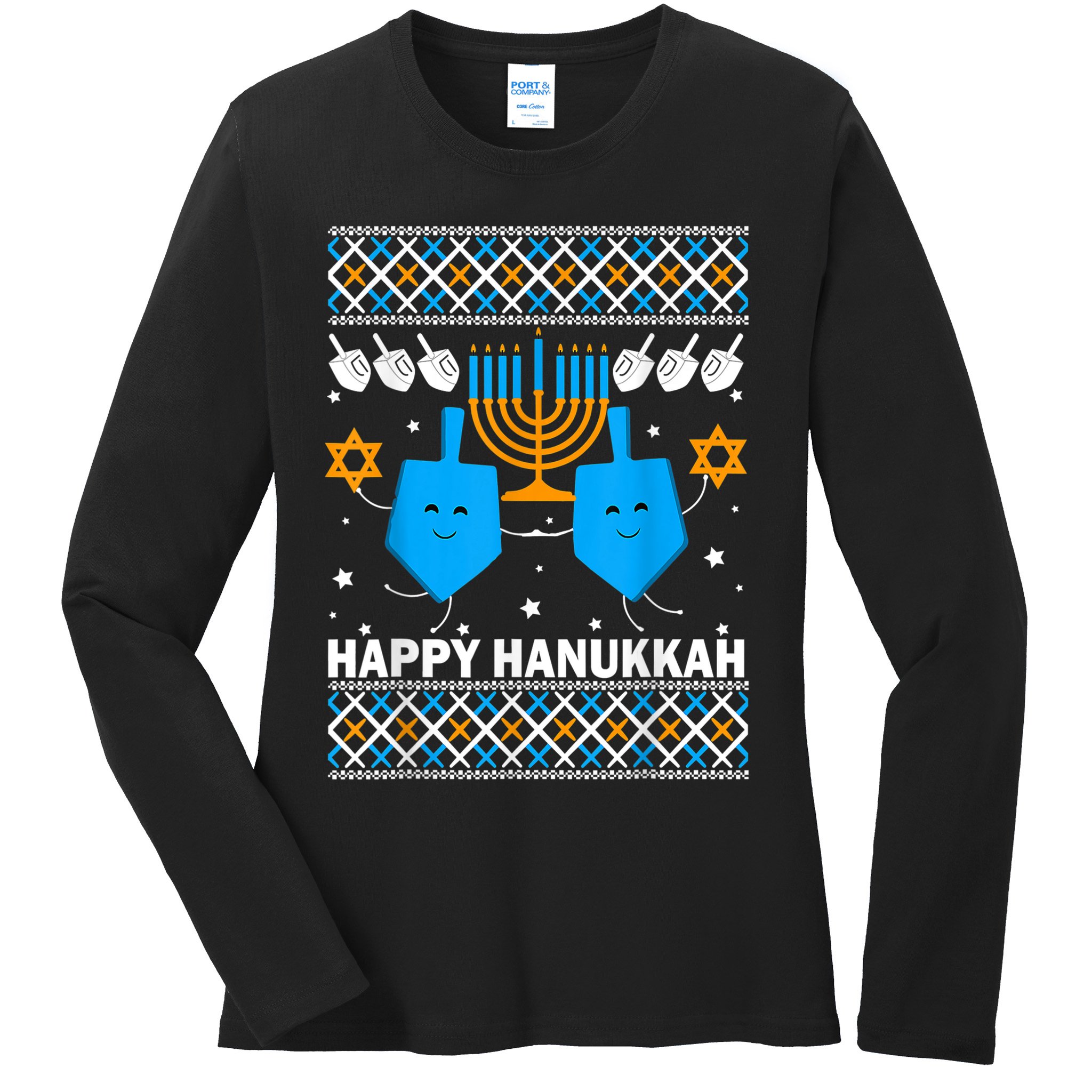 Happy Hanukkah Ugly Sweater Chanukah Jewish Christmas Gifts Ladies Long Sleeve Shirt