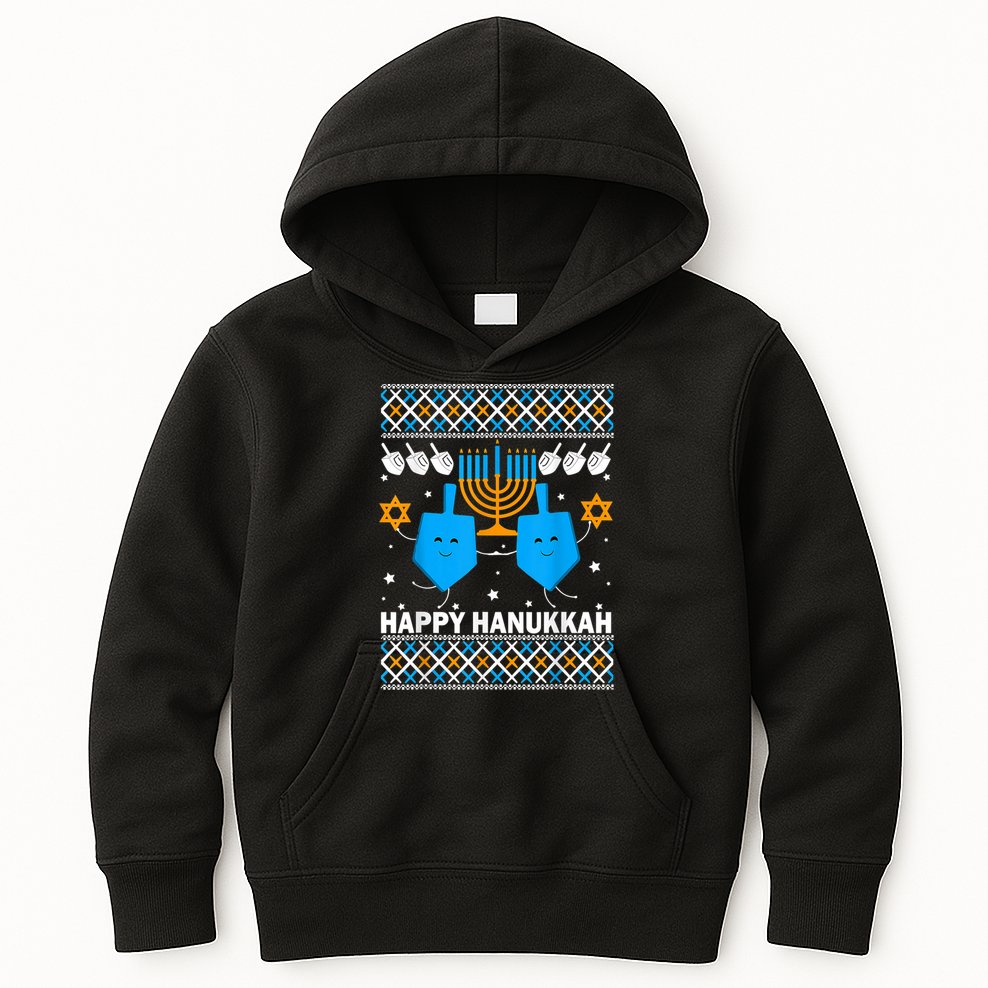 Happy Hanukkah Ugly Sweater Chanukah Jewish Christmas Gifts Kids Hoodie