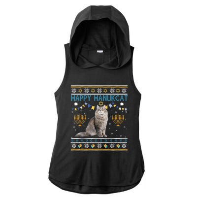 Happy Hanukcat Ugly Hanukkah Sweater Cat Chanukah Jewish Ladies PosiCharge Tri-Blend Wicking Draft Hoodie Tank