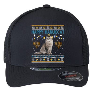 Happy Hanukcat Ugly Hanukkah Sweater Cat Chanukah Jewish Flexfit Unipanel Trucker Cap