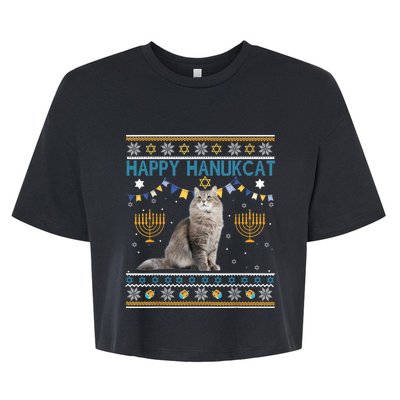 Happy Hanukcat Ugly Hanukkah Sweater Cat Chanukah Jewish Bella+Canvas Jersey Crop Tee