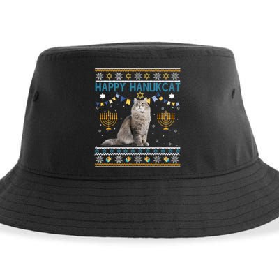 Happy Hanukcat Ugly Hanukkah Sweater Cat Chanukah Jewish Sustainable Bucket Hat