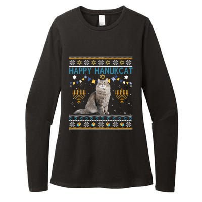 Happy Hanukcat Ugly Hanukkah Sweater Cat Chanukah Jewish Womens CVC Long Sleeve Shirt