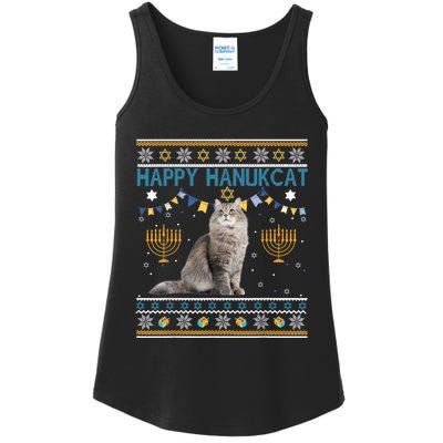 Happy Hanukcat Ugly Hanukkah Sweater Cat Chanukah Jewish Ladies Essential Tank