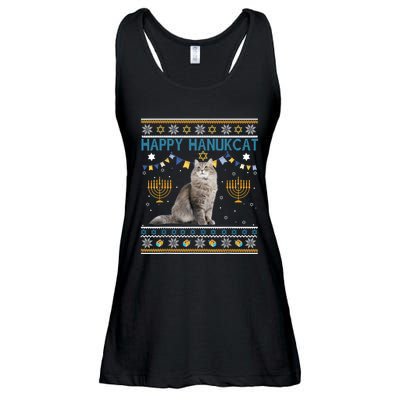 Happy Hanukcat Ugly Hanukkah Sweater Cat Chanukah Jewish Ladies Essential Flowy Tank