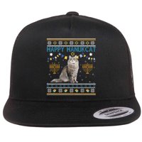 Happy Hanukcat Ugly Hanukkah Sweater Cat Chanukah Jewish Flat Bill Trucker Hat