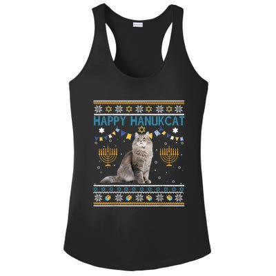 Happy Hanukcat Ugly Hanukkah Sweater Cat Chanukah Jewish Ladies PosiCharge Competitor Racerback Tank