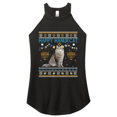 Happy Hanukcat Ugly Hanukkah Sweater Cat Chanukah Jewish Women's Perfect Tri Rocker Tank