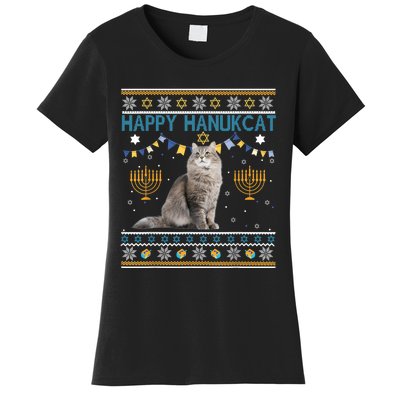 Happy Hanukcat Ugly Hanukkah Sweater Cat Chanukah Jewish Women's T-Shirt