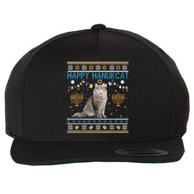 Happy Hanukcat Ugly Hanukkah Sweater Cat Chanukah Jewish Wool Snapback Cap