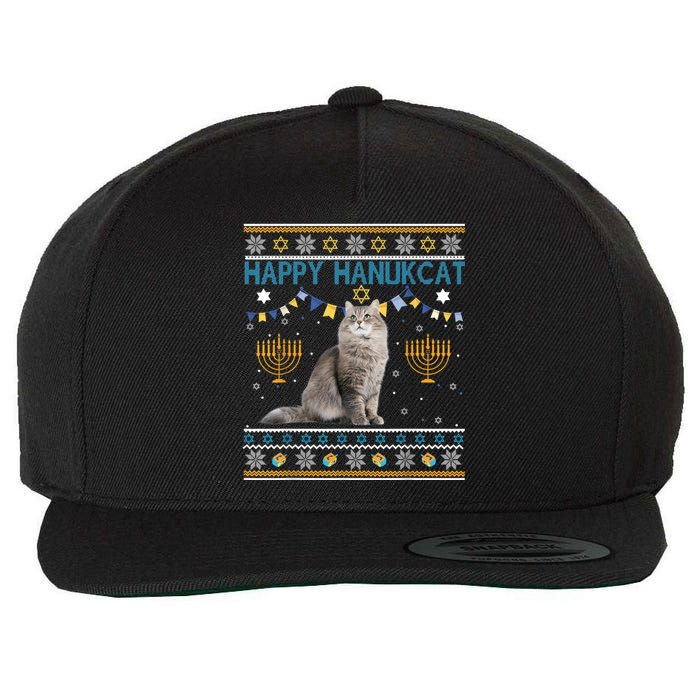 Happy Hanukcat Ugly Hanukkah Sweater Cat Chanukah Jewish Wool Snapback Cap