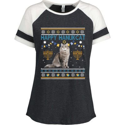 Happy Hanukcat Ugly Hanukkah Sweater Cat Chanukah Jewish Enza Ladies Jersey Colorblock Tee