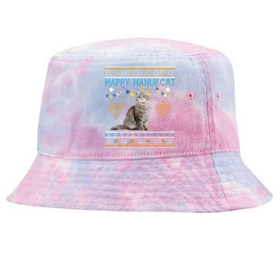 Happy Hanukcat Ugly Hanukkah Sweater Cat Chanukah Jewish Tie-Dyed Bucket Hat