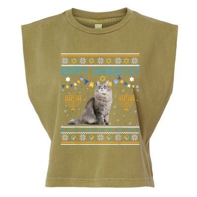 Happy Hanukcat Ugly Hanukkah Sweater Cat Chanukah Jewish Garment-Dyed Women's Muscle Tee