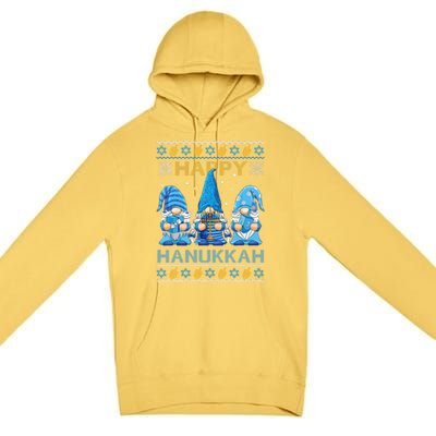 Happy Hanukkah Ugly Christmas Gnome Gnomies Menorah Dreidel Premium Pullover Hoodie