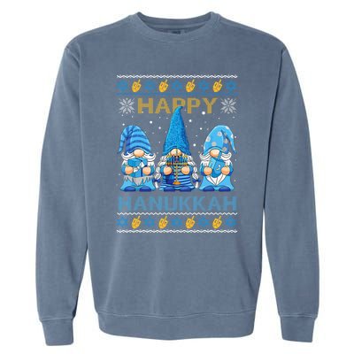 Happy Hanukkah Ugly Christmas Gnome Gnomies Menorah Dreidel Garment-Dyed Sweatshirt