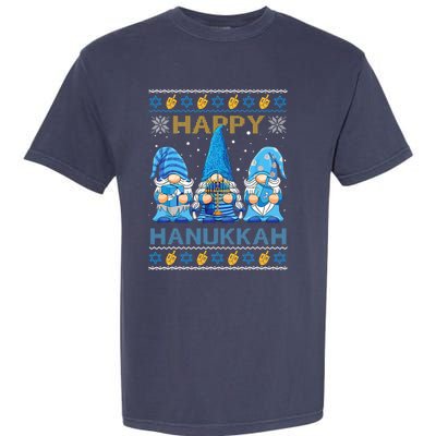 Happy Hanukkah Ugly Christmas Gnome Gnomies Menorah Dreidel Garment-Dyed Heavyweight T-Shirt