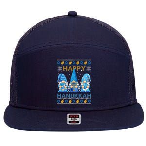 Happy Hanukkah Ugly Christmas Gnome Gnomies Menorah Dreidel 7 Panel Mesh Trucker Snapback Hat