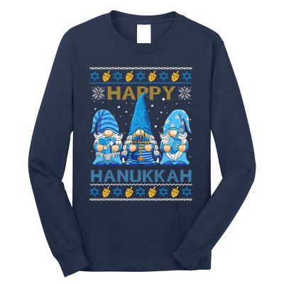 Happy Hanukkah Ugly Christmas Gnome Gnomies Menorah Dreidel Long Sleeve Shirt