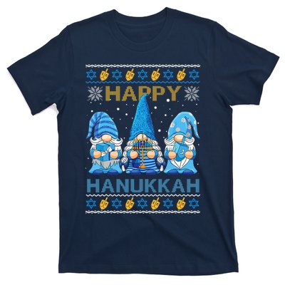 Happy Hanukkah Ugly Christmas Gnome Gnomies Menorah Dreidel T-Shirt