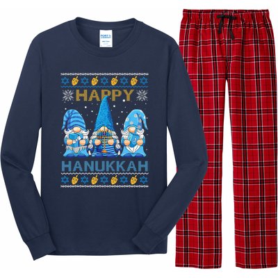 Happy Hanukkah Ugly Christmas Gnome Gnomies Menorah Dreidel Long Sleeve Pajama Set