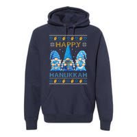 Happy Hanukkah Ugly Christmas Gnome Gnomies Menorah Dreidel Premium Hoodie