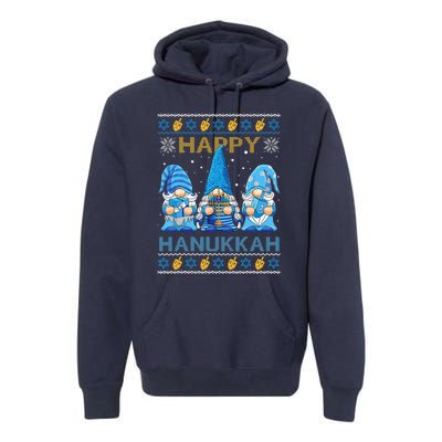 Happy Hanukkah Ugly Christmas Gnome Gnomies Menorah Dreidel Premium Hoodie