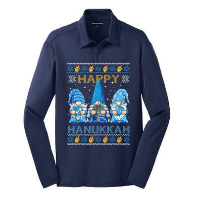 Happy Hanukkah Ugly Christmas Gnome Gnomies Menorah Dreidel Silk Touch Performance Long Sleeve Polo