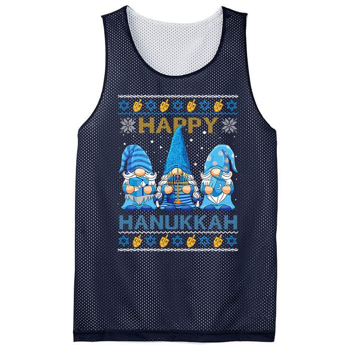 Happy Hanukkah Ugly Christmas Gnome Gnomies Menorah Dreidel Mesh Reversible Basketball Jersey Tank