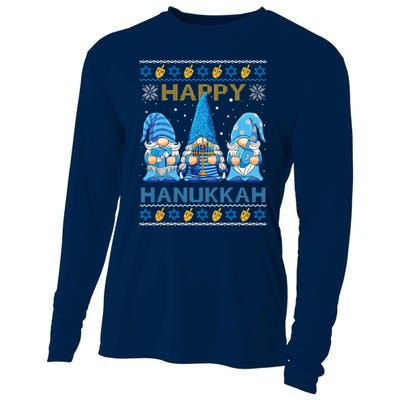 Happy Hanukkah Ugly Christmas Gnome Gnomies Menorah Dreidel Cooling Performance Long Sleeve Crew