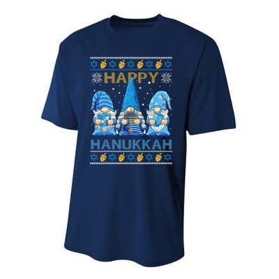 Happy Hanukkah Ugly Christmas Gnome Gnomies Menorah Dreidel Performance Sprint T-Shirt