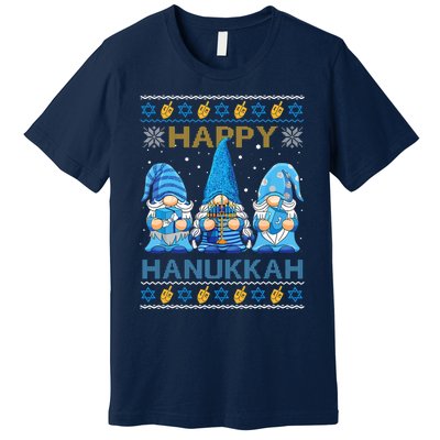 Happy Hanukkah Ugly Christmas Gnome Gnomies Menorah Dreidel Premium T-Shirt