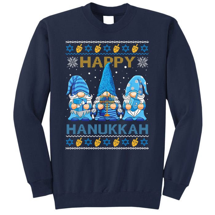 Happy Hanukkah Ugly Christmas Gnome Gnomies Menorah Dreidel Tall Sweatshirt