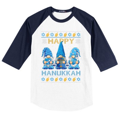 Happy Hanukkah Ugly Christmas Gnome Gnomies Menorah Dreidel Baseball Sleeve Shirt