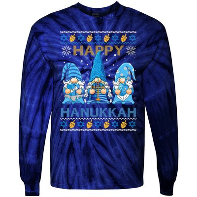 Happy Hanukkah Ugly Christmas Gnome Gnomies Menorah Dreidel Tie-Dye Long Sleeve Shirt