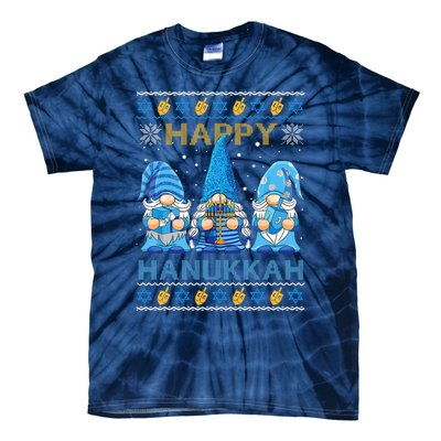 Happy Hanukkah Ugly Christmas Gnome Gnomies Menorah Dreidel Tie-Dye T-Shirt