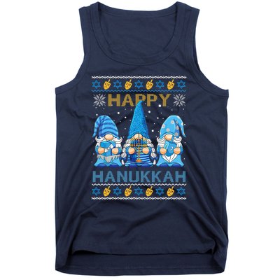 Happy Hanukkah Ugly Christmas Gnome Gnomies Menorah Dreidel Tank Top