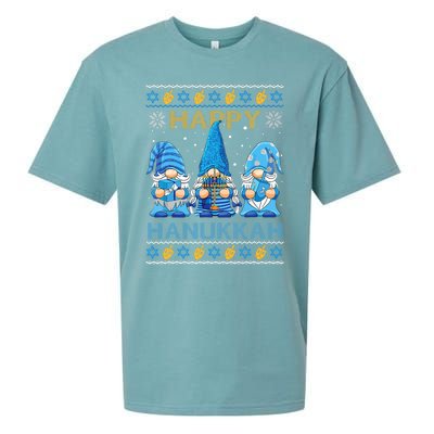 Happy Hanukkah Ugly Christmas Gnome Gnomies Menorah Dreidel Sueded Cloud Jersey T-Shirt