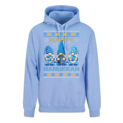 Happy Hanukkah Ugly Christmas Gnome Gnomies Menorah Dreidel Unisex Surf Hoodie