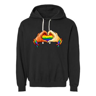 Hand Heart Unity Pride LGBTQ Rainbow Flag LGBT Pride Ally Garment-Dyed Fleece Hoodie