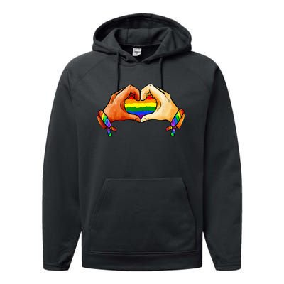 Hand Heart Unity Pride LGBTQ Rainbow Flag LGBT Pride Ally Performance Fleece Hoodie